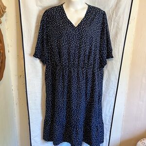 NWT Bloom Chic Frannie midi polka dot blue and white V neck dress size 30 -4X-5X